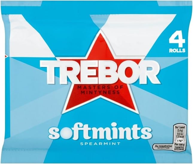 Trebor Softmints Spearmint Multipack, Refreshing Spearmint Flavoured Soft Mints, 4 x 44.9 g Roll (Pack of 1)