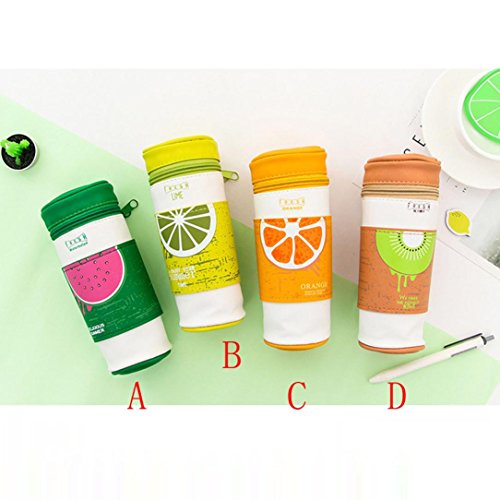 Creative Pencil Case,lotus.flower Cartoon Telescopic Stationery Stand up Pencil Case Cute Pouch Pen Case Desk Pencil Holder Cosmetic Makeup Organizer Bag Fruit Series with Zipper Closure (Kiwifruit) - Thumbnail 2