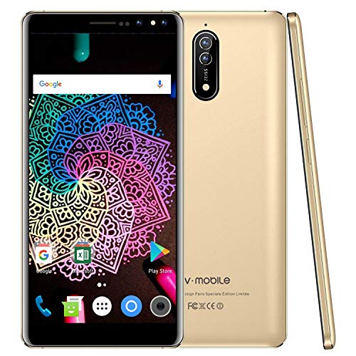 V Mobile N8 Dual SIM Unlocked Cell Phones, 5.5 inch HD, Quad Core 16GB ROM, Android 8.0, 8MP Camera Unlocked Smartphone, Compatible with ATT, T-Mobile, Cricket, Metro PCS Other GSM Carriers (Gold)