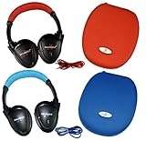 Two Wireless 2 Channel Fold Flat Infrared Rear Entertainment System DVD Player IR Headphones for in Car Listening with Case and 3.5mm Auxiliary Cord
