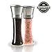 Premium Salt and Pepper Grinder Set of 2- Brushed Stainless Steel Professional Pepper Mill and Salt Mill 5 Grade Precision Ceramic Rotor With Clear 7.5Inch Tall Glass Bottle Hold 6 Oune Spice