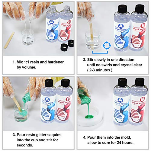 Magicdo Epoxy Resin Kit 16OZ Crystal Clear Art Casting Resin Kit for Silicone Molds, Crafts, DIY, Art, Jewelry, Tumblers, River Tables with Wood Sticks, Graduated Cups and Gloves