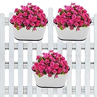 ecofynd 10 inches Oval Balcony Railing Planter with Detachable Handle, Color - White, Set of 3