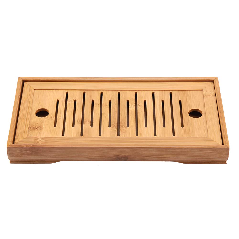 2 in 1 Removable Tea Tray Bamboo Mini Tea Serving Tray Chinese Traditional Gongfu Tea Plate for Home Office Table