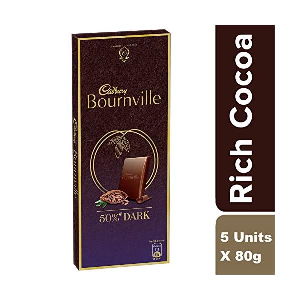 Cadbury Bournville Rich Cocoa Dark Chocolate Bar, 80 gm (Pack of 5) OfferZone