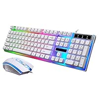 Keyboard Mouse Set,Cloudro G21 LED Rainbow Color Backlight Gaming Game USB Wired Keyboard Mouse Set 104Keys (White)