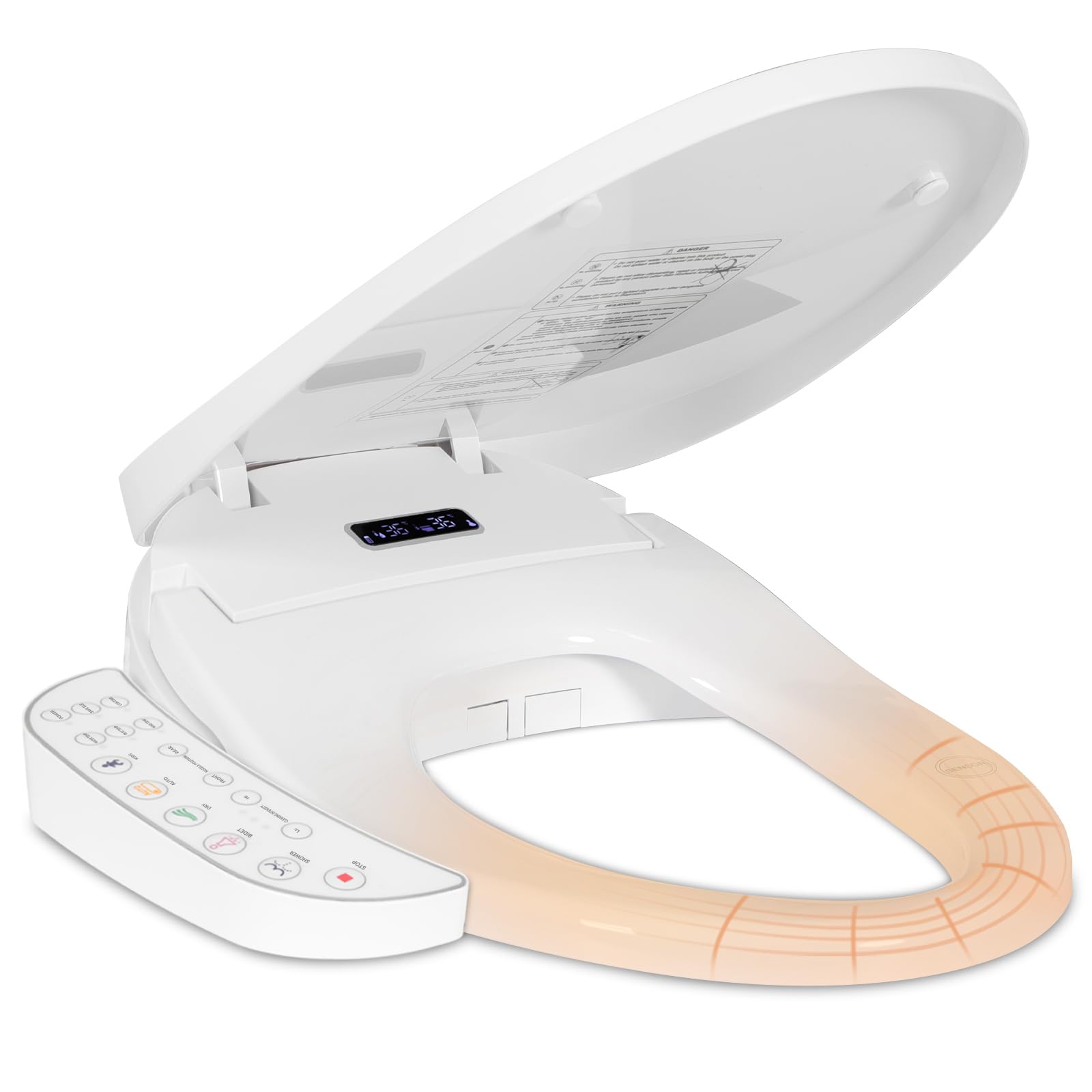 Photo 1 of Electric Bidet Toilet Seat, Warm Water Bidet for Rear and Front Washing, Self-Cleaning Nozzle, Elongated V-shaped Heated Toilet Seat with Dryer, Touch Panel, SoftClose Lid, LED Light and Deodorization