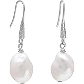 10MM Baroque Pearl Earrings for Women, Cultured Freshwater pearls Dangle Earrings, Pink/White