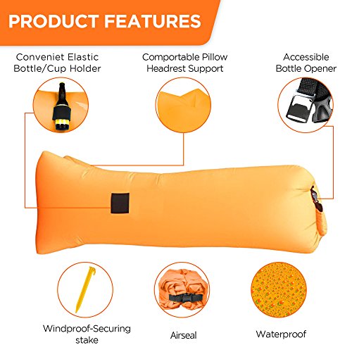 Vitchelo Inflatable Lounger Sofa Couch Chair Seat & Air Bag. Ripstop Lazy Bag Suitable for Camping Beach Park & Festivals. Supports Up to 400lbs. 8.2 ft Long. Portable Foldable & Tear Free(Purple) - Thumbnail 3