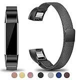 Maledan Metal Bands Compatible with Fitbit Alta and Alta HR, Stainless Steel Milanese Loop Replacement Accessories Bracelet Strap with Unique Magnet Lock for Fitbit Alta/Alta HR, Black, Large