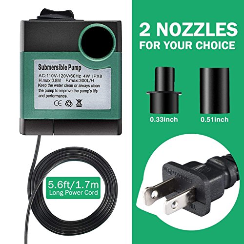 image for Homasy Upgraded 80 GPH (300L/H, 4W) Submersible Water Pump, 48 Hours D