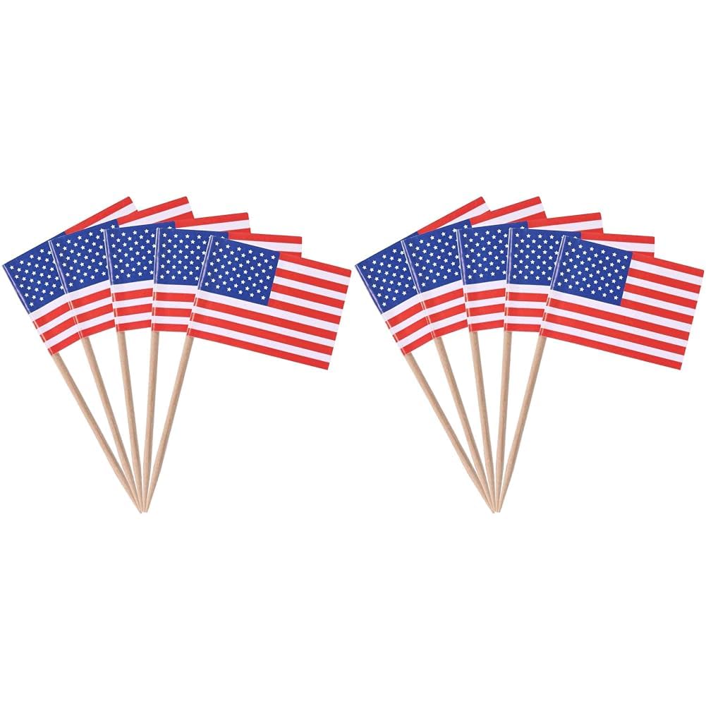 SHATCHI USA US American Flag Picks Toothpicks Cocktail Sticks Cupcake Toppers for Patriotic Theme Party 4th of July Decorations, (50pcs/200pcs/500pcs), Multi, 200pcs (Pack of 2)