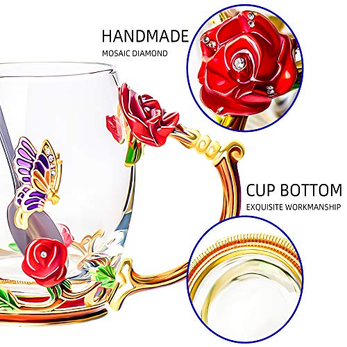 Glass Tea Cups With Spoon Set of 2, Glass Coffee Unique Handmade Mugs Gift For Women