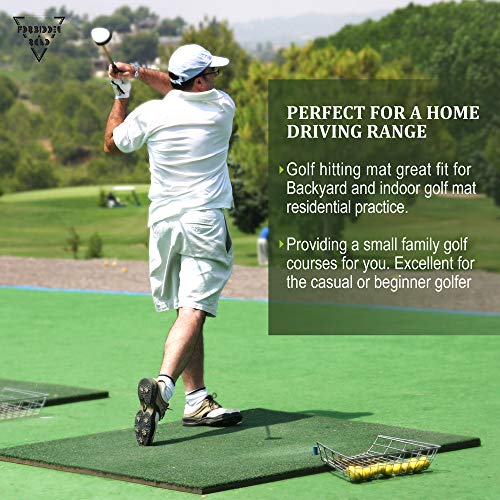 Forbidden Road Golf Practice Hitting Grass Mat with 2 Golf Tee Holes & 1 Golf Tee Rough Indoor Backyard Golf Pad Residential Golf Hitting Mat for Golf Swing Practice Training Putter Balls (5ft x 5ft)