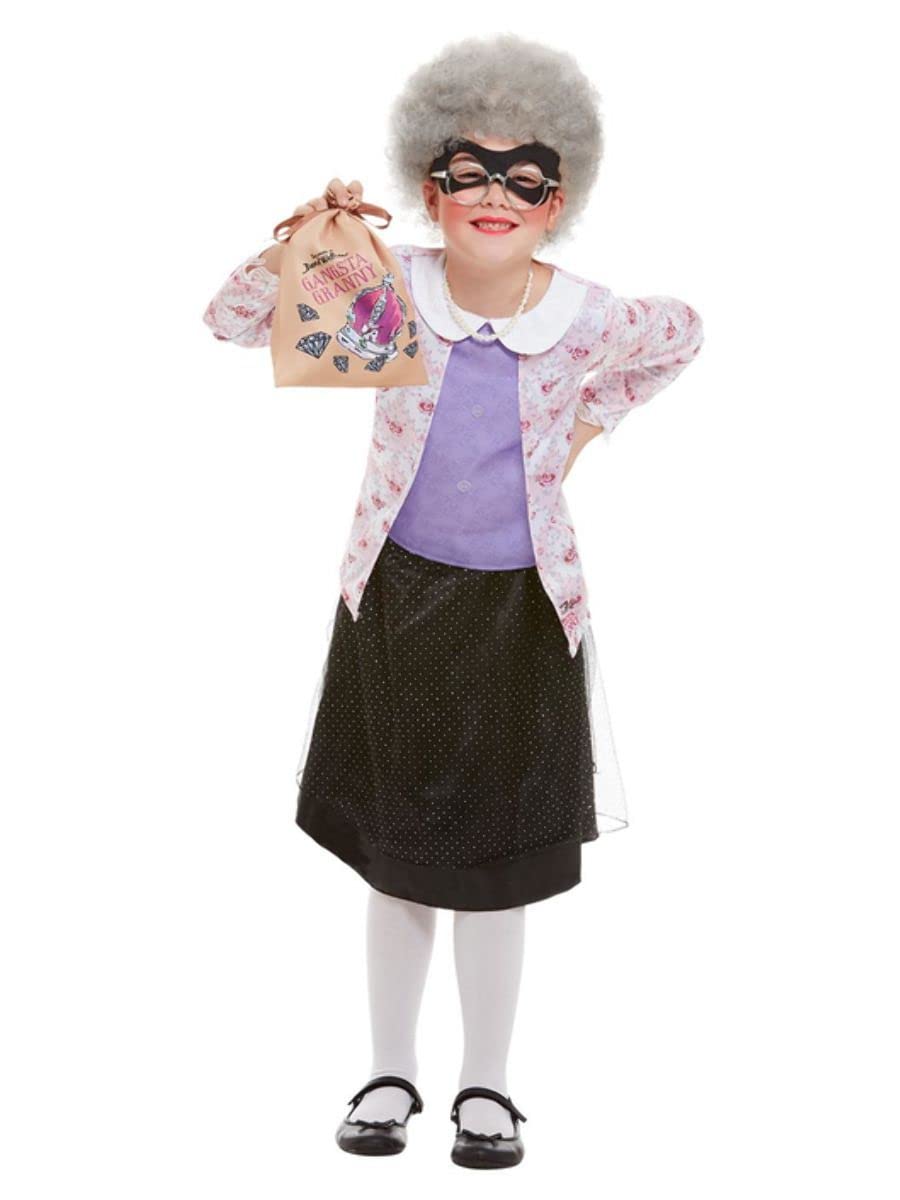 Smiffys David Walliams Deluxe Gangsta Granny Costume, Purp with Top, Skirt, Wig, Eyemask, Bag, Pearl Necklace, Officially Licensed David Walliams Fancy Dress, Child Dress Up Costumes