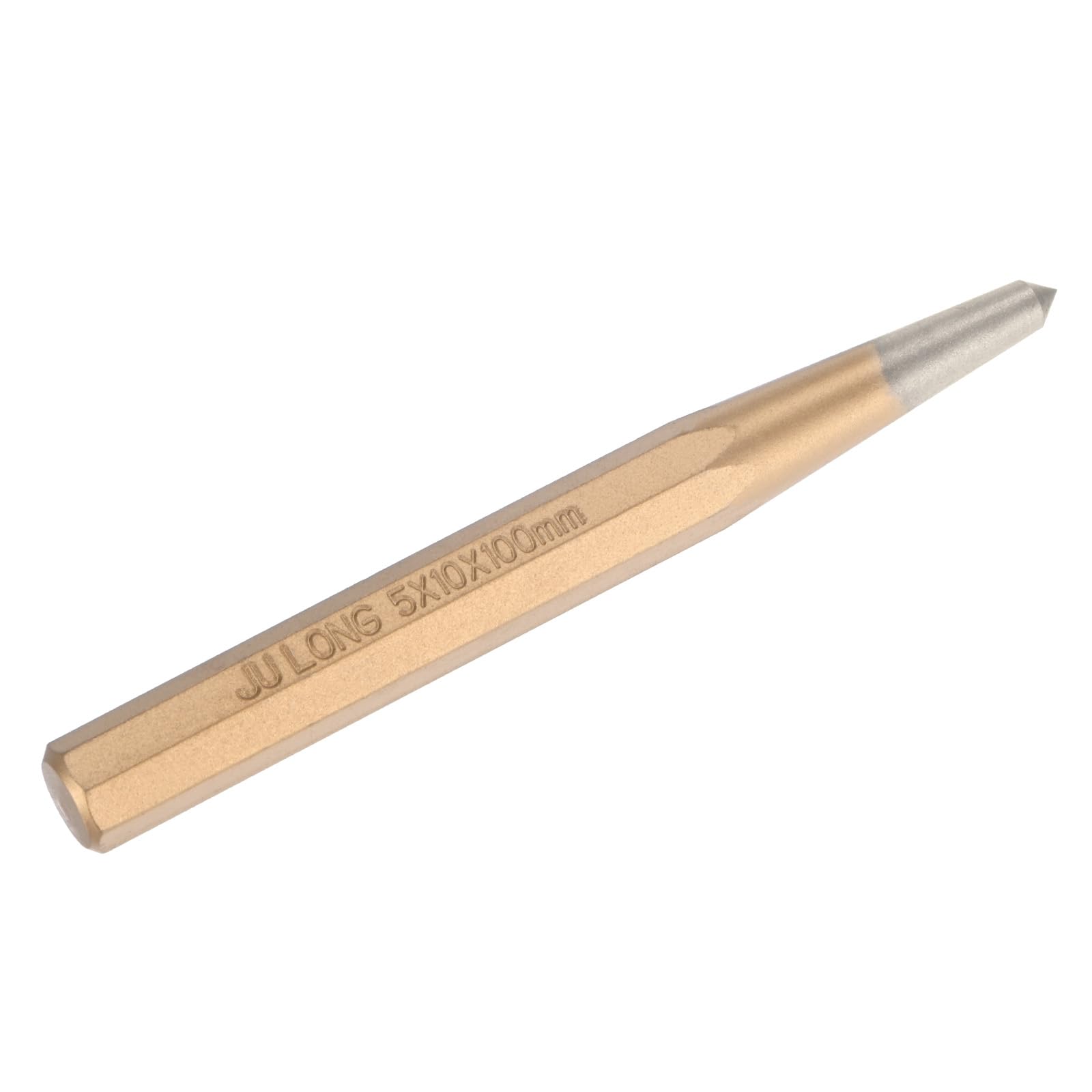 M METERXITY Center Punch 5mm Shank Point, 10x100mm Alloy Steel Center Punch Tool, Impact Resistant Metal Punch Center for Mark/Drilling/Punching/Scribing/Locator/Starting Nail [Golden]