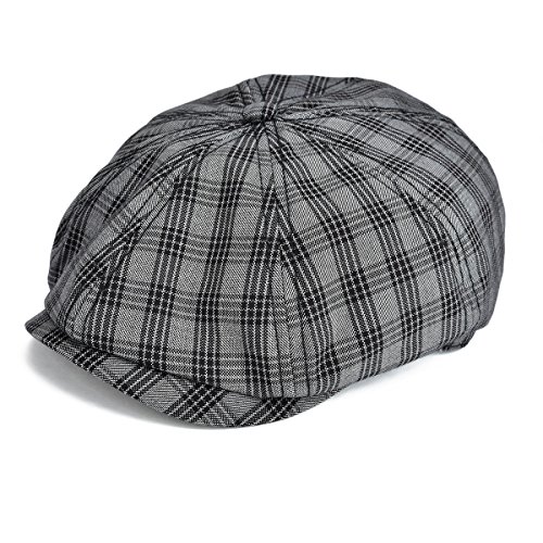 Comfy Plaid Cotton 8 pannnel Newsboy Caps Ivy Summer Hat Cabbie Gatsby Hat MZ103 (S/M=57cm-58cm=7 1/8- 7 1/4, Black)