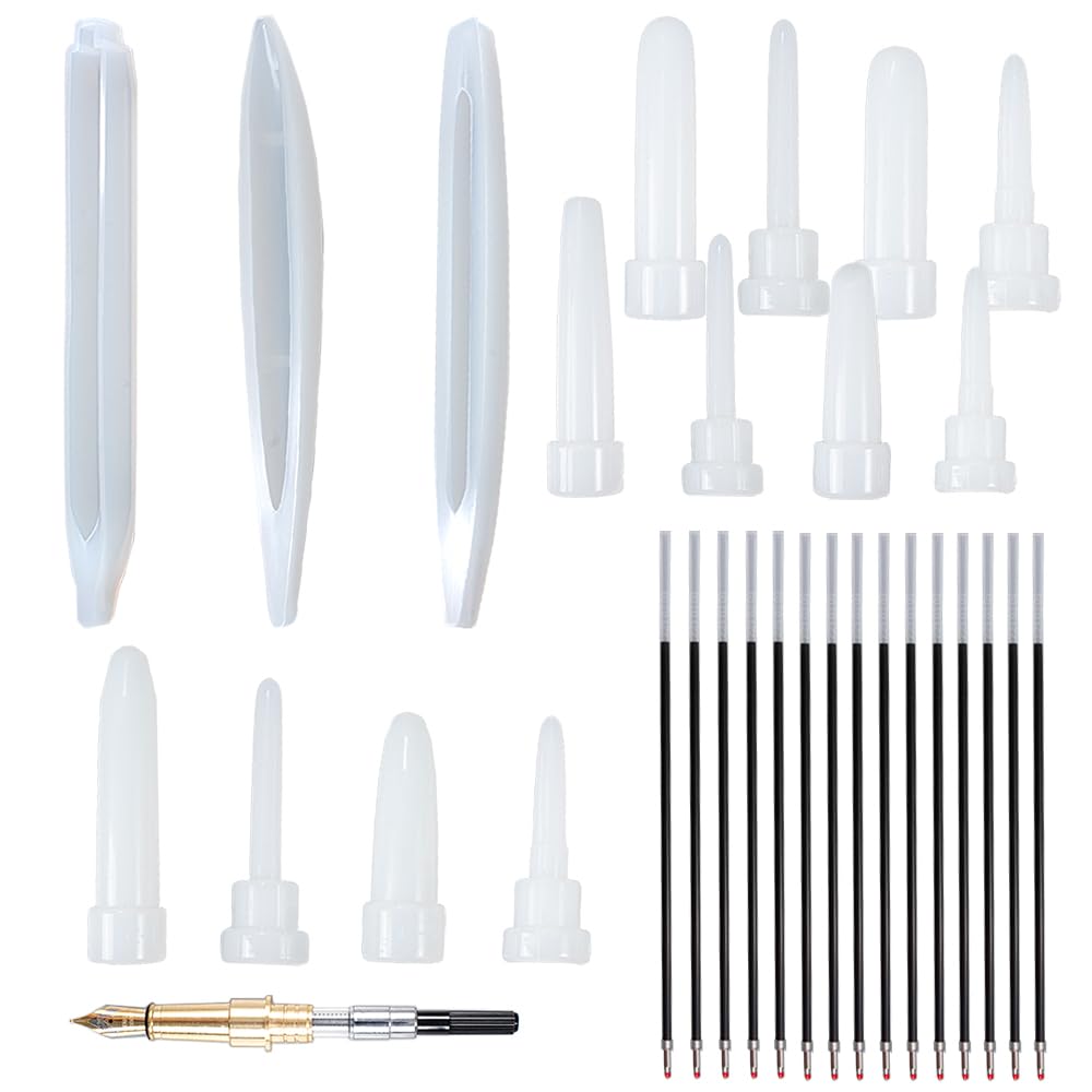 FUNSHOWCASE Fountain Pen and Ball-Pen Silicone Molds Epoxy UV Resin Casting Kit of 22