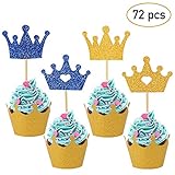 72pcs Gold Glitter Crown Cupcake Toppers and Wrappers for Baby Shower Birthday Wedding Party Decorations