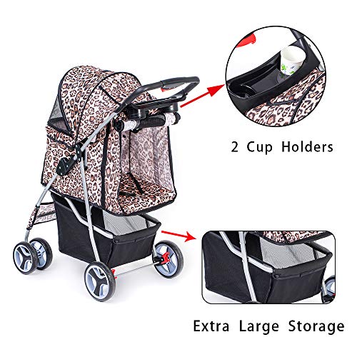 Comiga Pet Stroller, 4Wheel Cat Stroller, Foldable Dog Stroller with