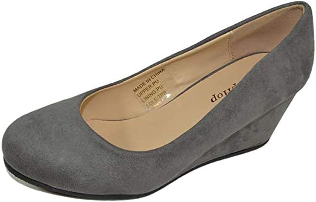 Amazon.com | HapHop Women's Classic Almond Toe Mid Heel Wedge Pump Slip On Shoes, Color:Grey 