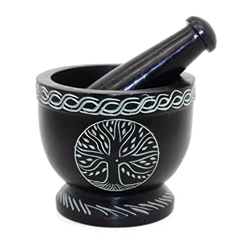 Govinda - Tree of Life Soap Stone Mortar and Pestle - 4 Inch Dia X 3.5 Inch Tall - Thumbnail 3