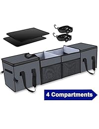 Organizador y almacenamiento para maletero de coche con bolsas de aislamiento para SUV, camión, automoción, furgoneta, carga, plegable, portátil, multicompartimentos con correas, 4 compartimentos convertibles, color gris