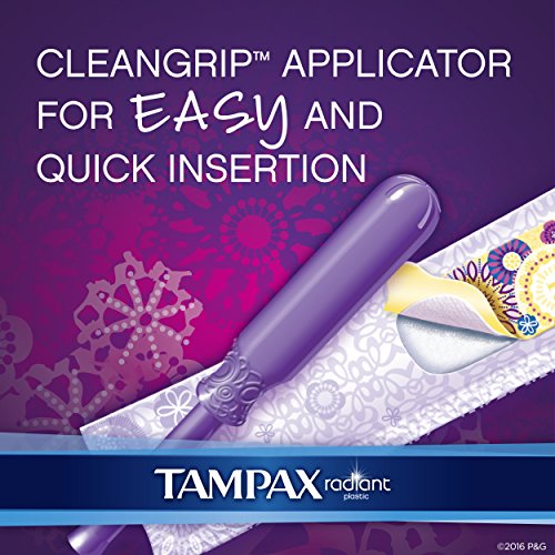Tampax Radiant Plastic Tampons, Regular Absorbency, Unscented, 32 Count