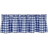lovemyfabric Poly Cotton Gingham Checkered Plaid Design Kitchen Curtain Valance Window Treatment-Royal Blue