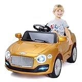 Costzon Ride On Car, 6V Battery Powered Vehicle, Manual/ 2.4G Parental Remote Control Modes Car w/Flashing Wheel Lights, Swing Function, 3 Speeds, Bluetooth, MP3, Music, Radio, Horn for Kids (Gold)