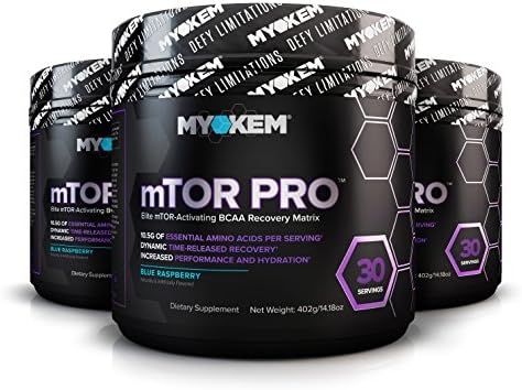 Myokem mTOR PRO Post / Intra Workout BCAA Amino Acid Supplement - Muscle Recovery Drink with BCAAs, EAAs, Leucine, Valine, Isoleucine, Electrolytes and More - Blue Raspberry, 30 Servings (3)