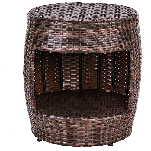 Sundale Outdoor 2 Tier Small Side Table Patio Rattan End Table 17 Inch