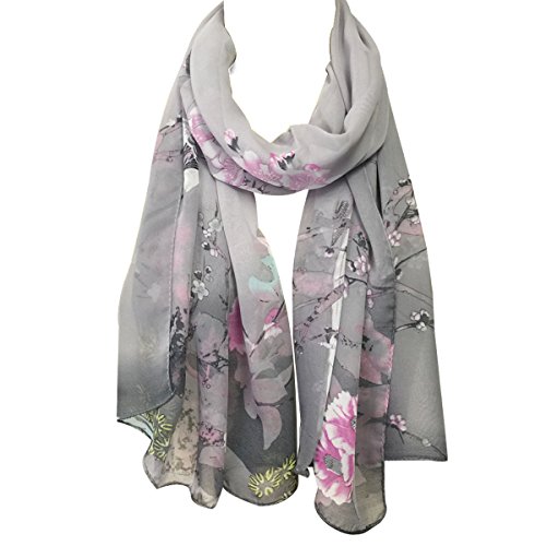 Wrapables Floral Bird Print Polyester and Silk Oblong Scarf, Twilight Dusk