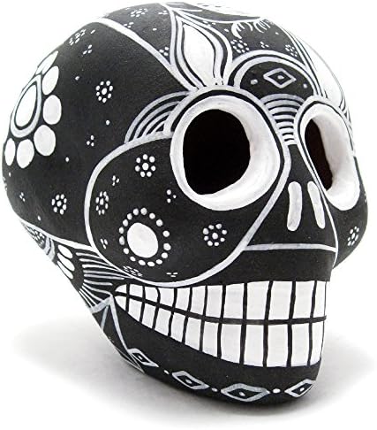 Day Of The Dead Sugar Skull, Handpainted Ceramic Decoration Figurine (Black)