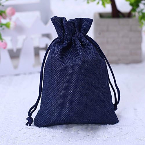 Burlap Bags with Drawstring Gift Jute bags Included Cotton Lining (13X18CM, Navy)