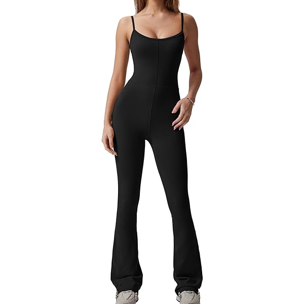 Amazon.com: Womens Sleeveless Flare Jumpsuit Square Neck