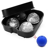 Easy-ReIease Flexible Ice Ball Maker Mold - Black Silicone Ice Mold with 4 x 4.5cm Ball Capacity + 4.5cm Ice Ball Maker Mold