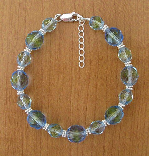 Blue-Green Two-Tone Glass & Sterling Silver Adjustable Bracelet