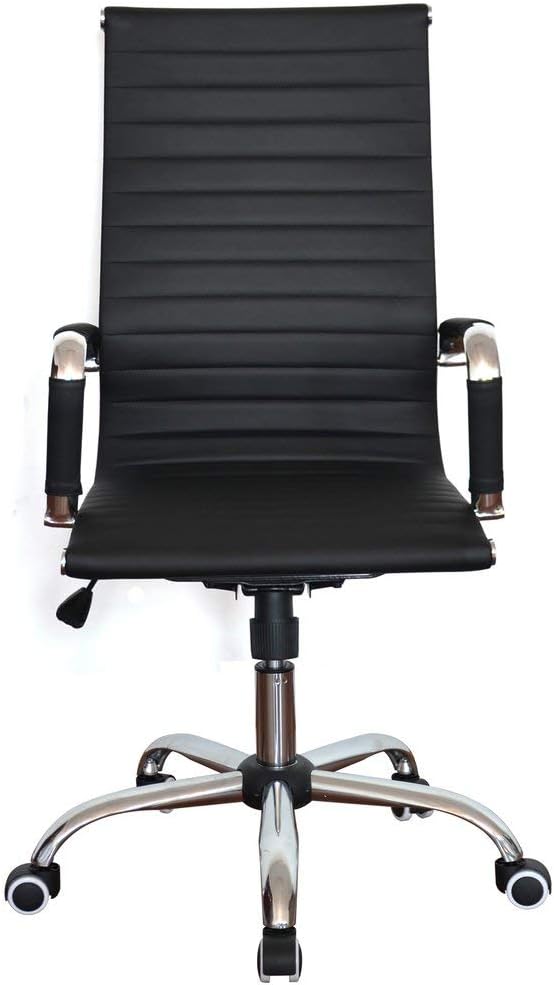 Classic Replica High Back Ribbed Office Chair - Leather, Swivel and Tilt, Adjustable Manager Executive Chair for Management, boss,Office, Conference, boardroom,Work, Task,Computer, Manager - Black: Kitchen & Dining