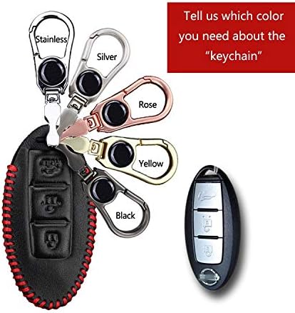 Amazon Kukakey レザーカーキーバッグ 日産 ティアナ タイダ シルフィー サニー カシミア スカイライン ジューク アリッサ X Tra キーフォブカバー 保護ケース カラー ネーム レッド 3ボタンサイズ イエロー エンブレム 車 バイク