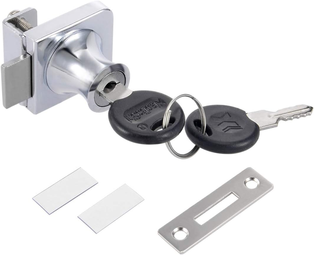 sourcing map Glass Cabinet Door Lock, for Hinged Glass Display Cabinets Keyed Alike 2Pcs, Chrome, 35mm Keyed Alike,2Pcs - Image 3