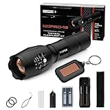 Tactical Flashlight Kit - Bright 1200 Lumens LED - N-GAGE NGPRO-12 including Two Rechargeable Lithium Ion Batteries, Rapid Charger, AAA Battery Holder and Belt Carrying Case and Solar Key Chain Light