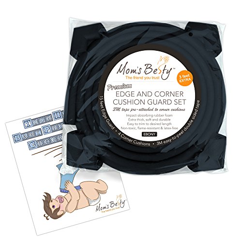 Mom's Besty EXTRA DENSE Child Safety Protectors & Furniture Bumpers Set – 16.2 Ft. Total Coverage (15 Ft. Edge & 4 TAPED Corner Guards) - EBONY BLACK - FREE Home Baby Proofing Checklist - Thumbnail 4