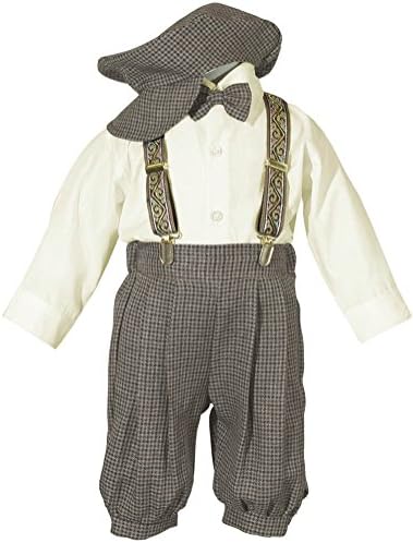Baby Toddlers Vintage Knickers Set with Suspenders &amp; Hat Beige Weave (6M)