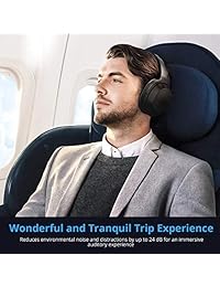 Auriculares inalámbricos por encima de la oreja, auriculares con cancelación de ruido activo, auriculares estéreo Bluetooth de alta fidelidad, almohadillas suaves, micrófono integrado y tiempo de reproducción de 38H para teléfonos PC Cell (negro)