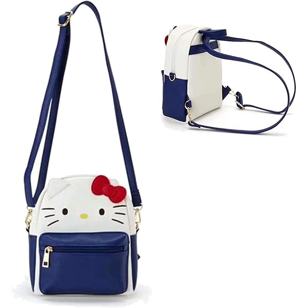 Hello Kitty Mini Backpack/Shoulder Bag 2-Pocket Blue/White Sanrio Bandaii Hello Kitty Mini Backpack Purse Cross Body  main image 4