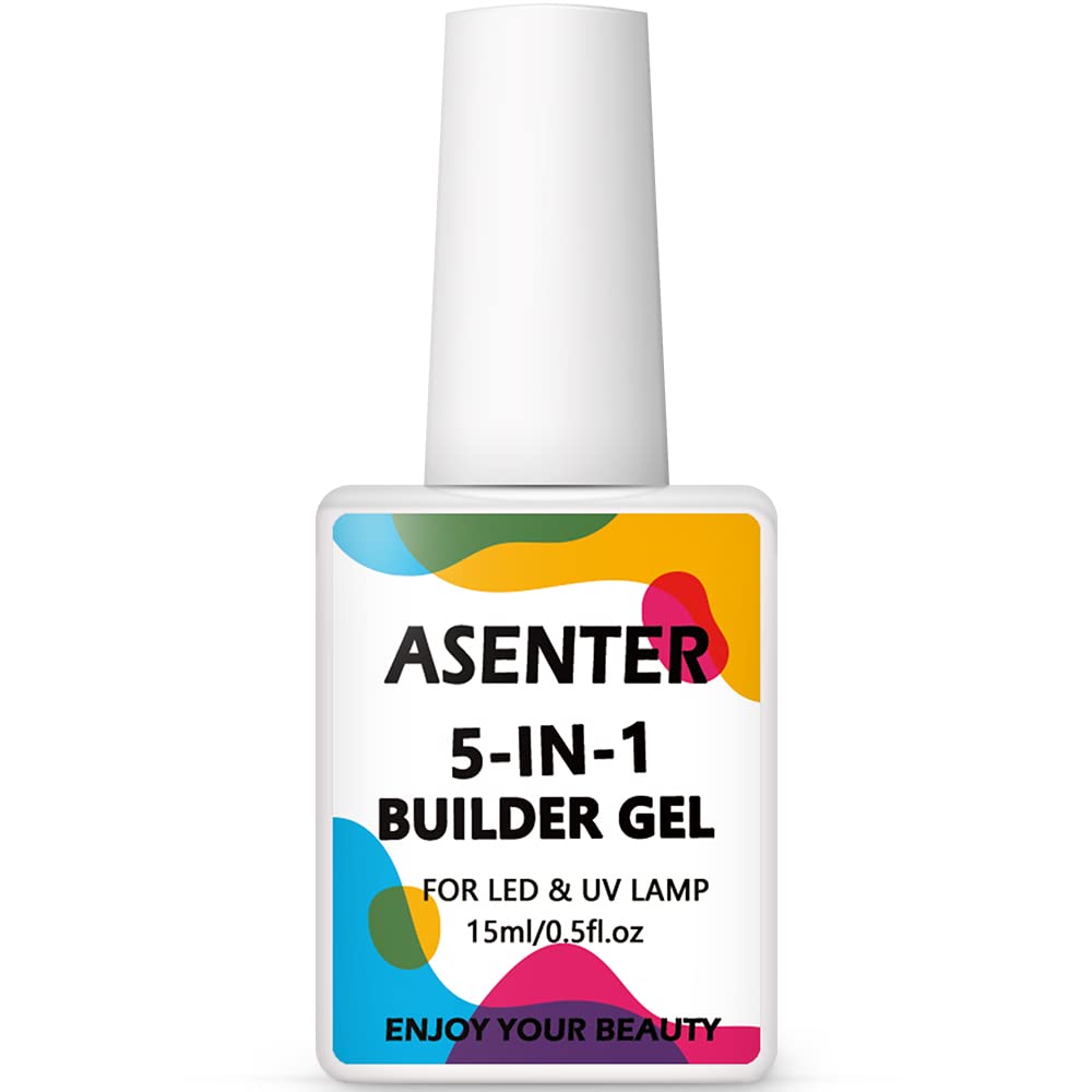 ASENTER 5 in 1 Clear Builder Gels 15ML, Nails Extension & Hard Gel Nail Polish for Broken Nails Repair & Decoration, Decals & Jewels