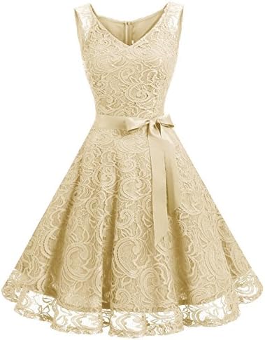GREMMI Women Lace Dress Vintage A Line Evening Dress Party Swing Dress Wedding Occasion Cocktail Dresses with Belt