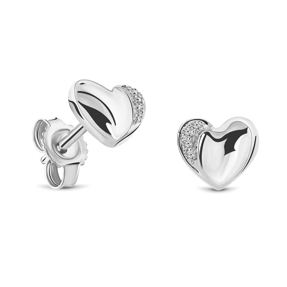 Miore heart stud earrings with brilliant cut diamonds of 0.02 ct in 9 kt 375 white gold 7 x 6 mm