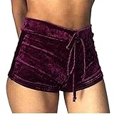 haoricu Women Shorts, 2017 Women Crushed Velvet Ladies Casual Shorts High Waist Pants (S, Wine)